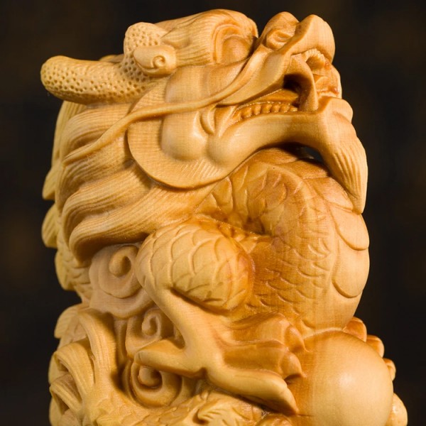 Boxwood Carvings Zodiac Dragon Crafts Solid Wood Toys Animal Ornaments for Home Decoration Statue