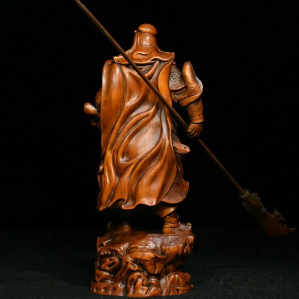 Ancient Folk Boxwood-Carved Dragon Warrior Guan Gong Yu Deity Statue Buddha Statue